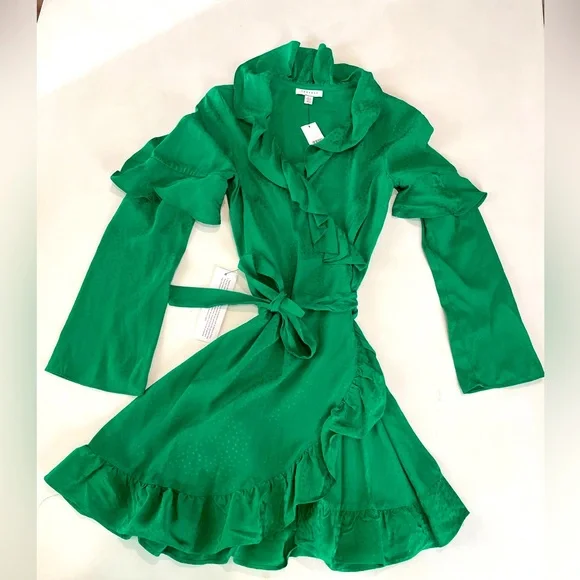 Top Shop Green Star Wrap Mini Dress Size 2 - Picture 4 of 5